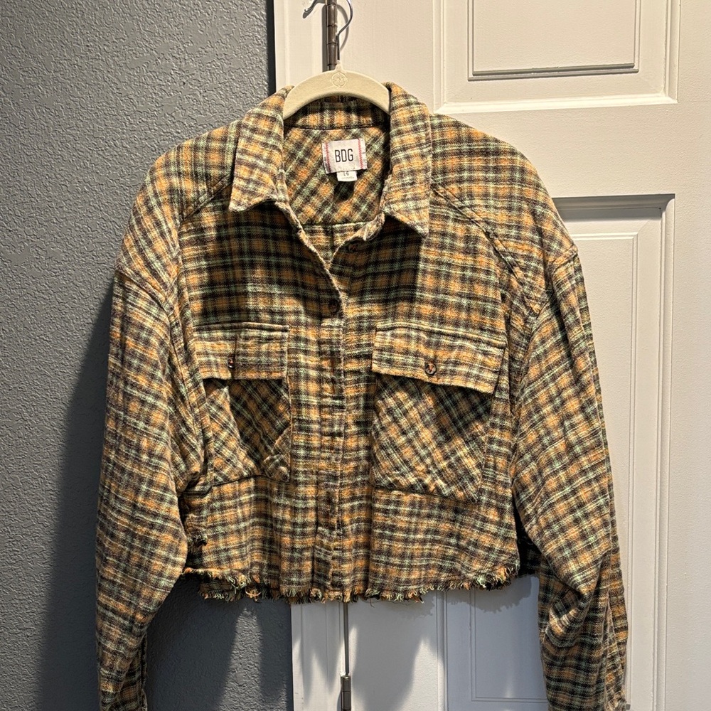 Urban Outfitters BDG Women's Cropped Plaid Utility Jacket - Brown and Tan